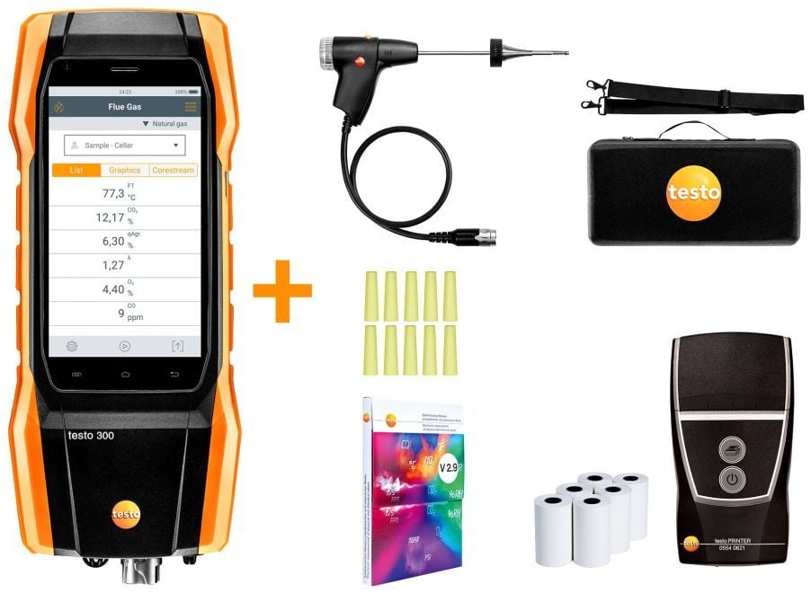 Testo 300 Set 1, Yazıcılı - Baca Gazı Analizörü (O2, CO 4,000 ppm'e kadar)